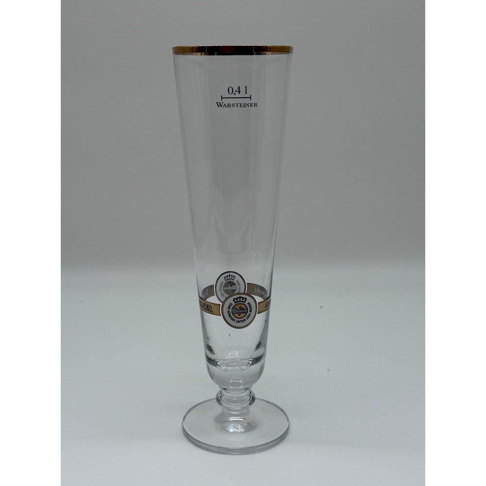 Warsteiner German Pilsner Beer Glass 0.4L Gold Rim Footed Flute Stemmed Barware